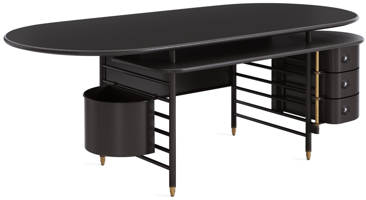 【希少】FRANK LLOYD WRIGHT PILLBOX 224: FRANK LLOYD WRIGHT, Desk with wastepaper basket from